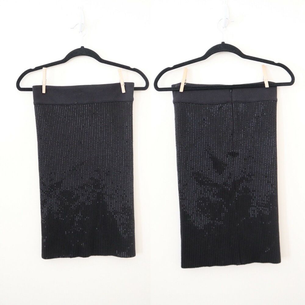 All Saints Lovise Hand Beaded Set Black Sleeveless Top US 0 & Pencil Skirt US 6 - Picture 8 of 12